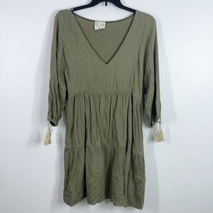 Saturday Sunday Anthropologie Olive Green V-Neck Women's Dress